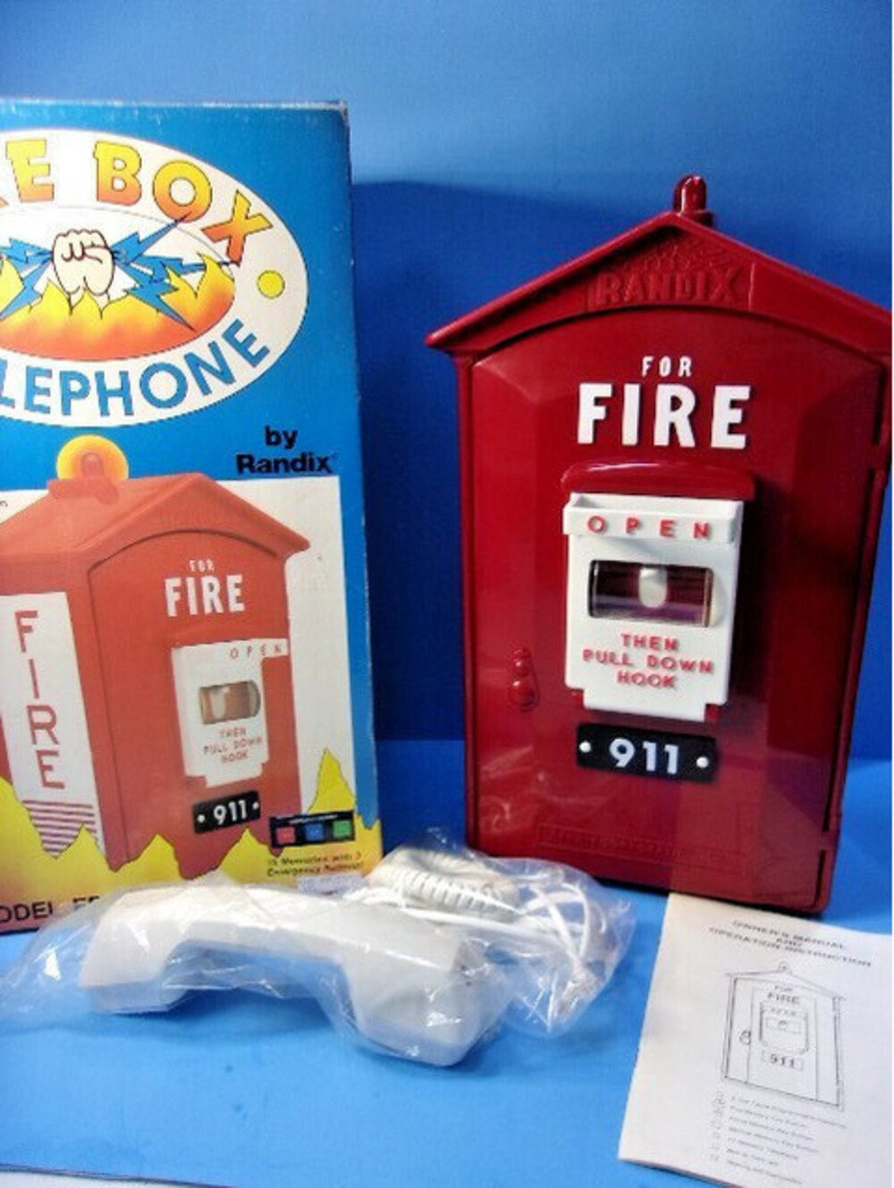 Vintage Randix Fire Box Telephone Landline Push Button Phone Novelty FB-911 IOB